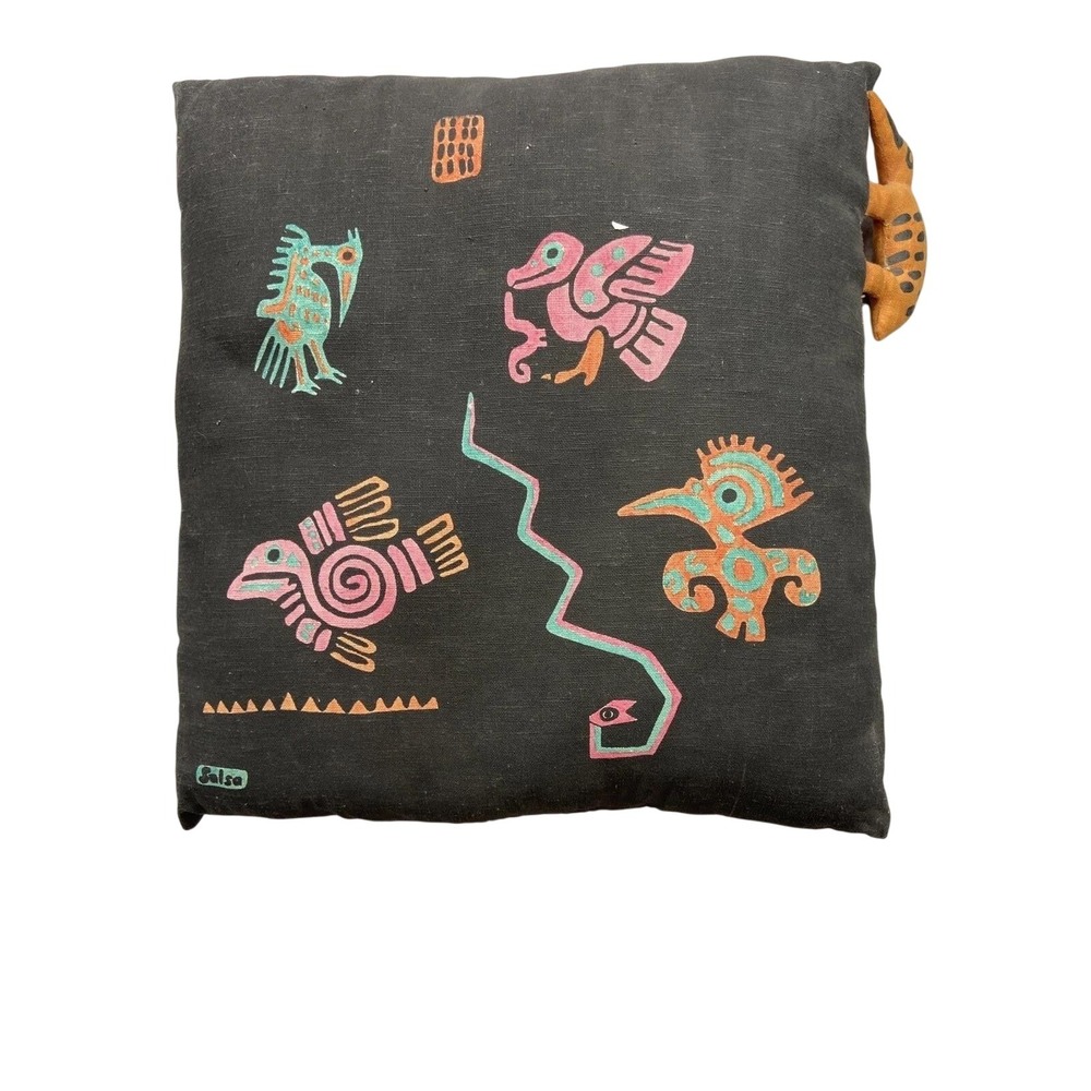 Salsa Folk Art Animal Pillow 15" Handmade Boho Tribal Southwestern Decorative